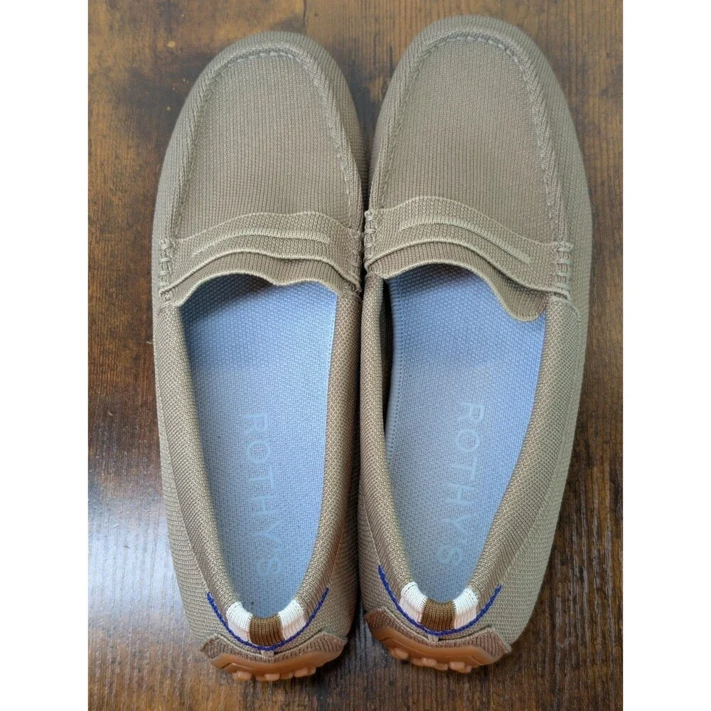 Rothy's The Driver Loafers NWOT 11 Latte Tan Blue Insole Penny Flats